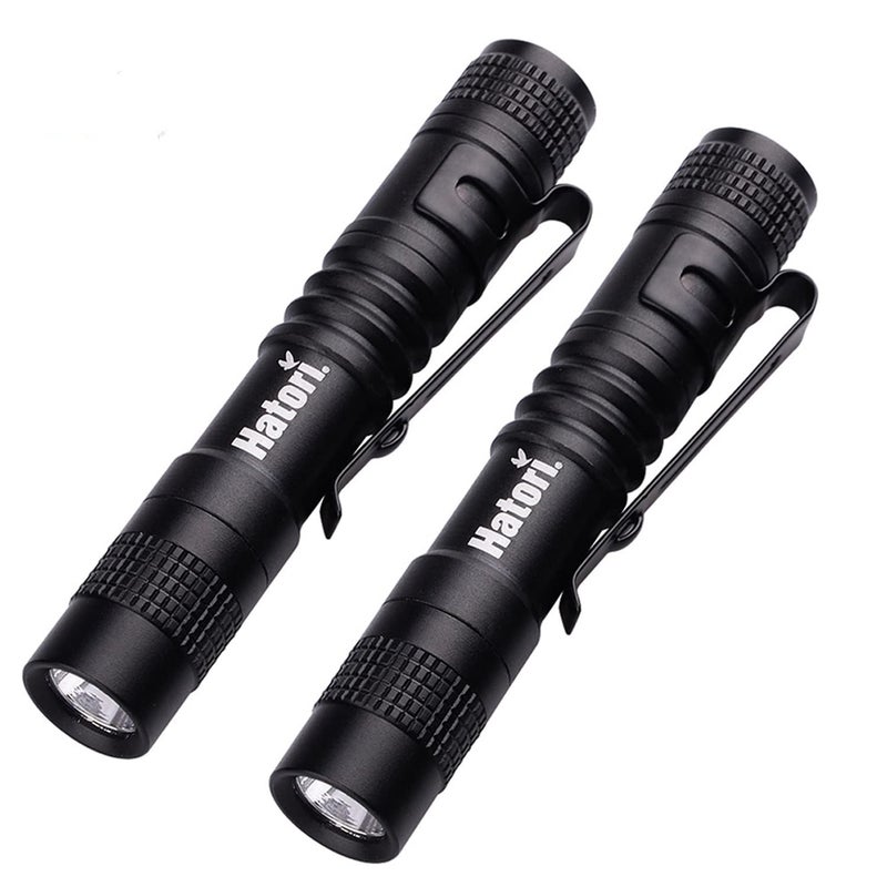 HATORI LED Mini Flashlight, Bright Small Handheld Pocket Flashlights Tactical High Lumens Pen Light for Camping, Outdoor, Emergency, 2 Pack(3.55Inch) - Image 1
